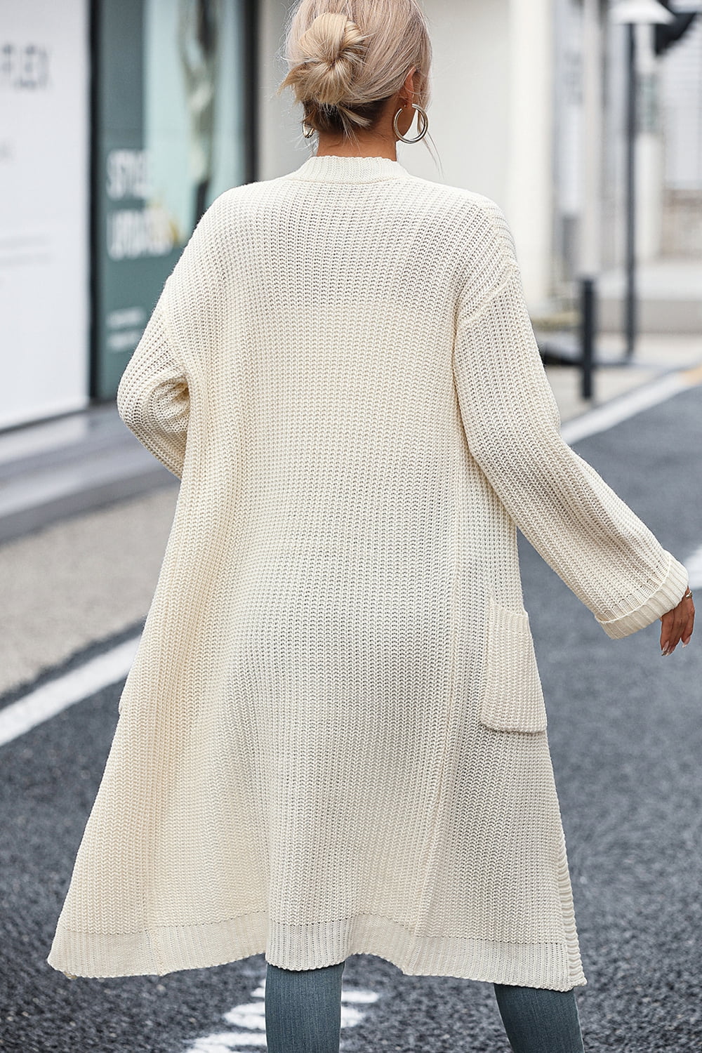 Dropped Shoulder Long Sleeve Cardigan with Pocket - The Goddess Galleries