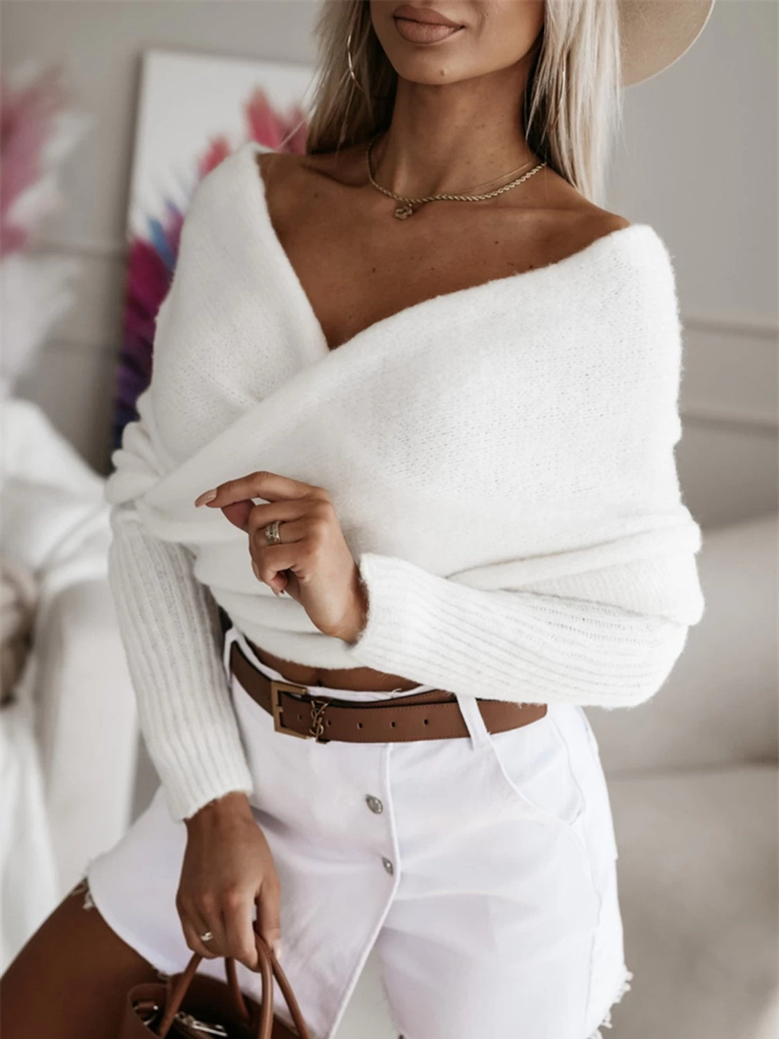 Long Sleeve Cropped Knit Top - The Goddess Galleries