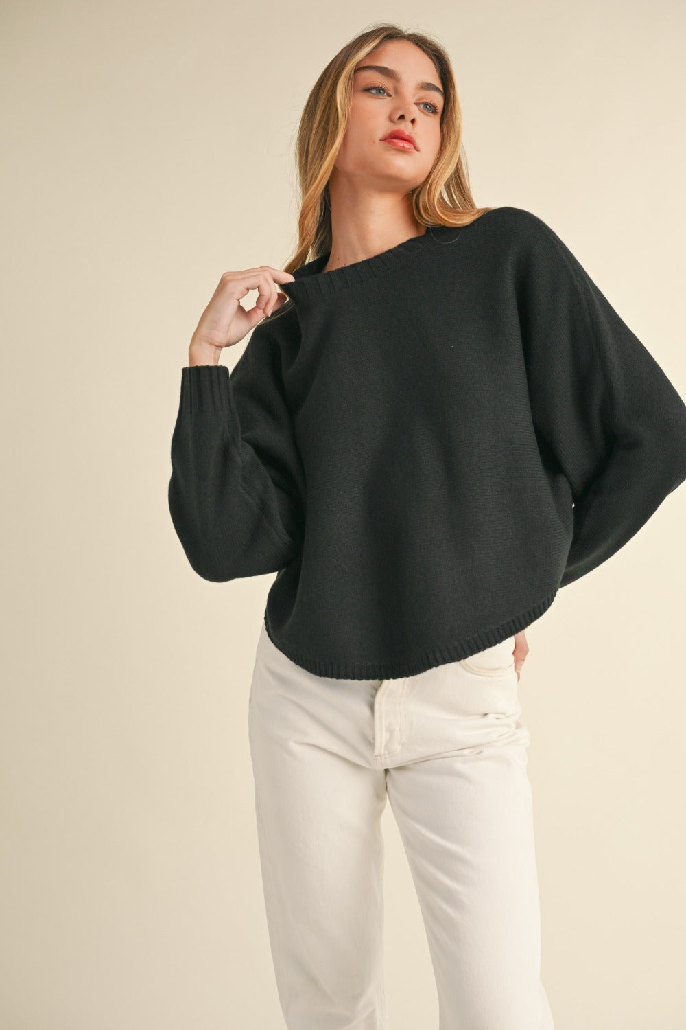 Mable Round Neck Dolman Sleeve Cropped Sweater - The Goddess Galleries