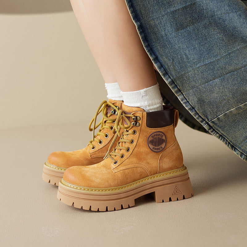 Round Toe Platform Lace Up Boots - The Goddess Galleries