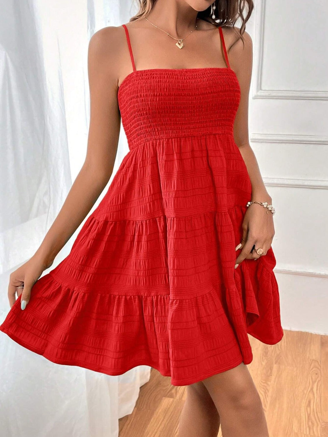 Tiered Smocked Square Neck Cami Dress - The Goddess Galleries