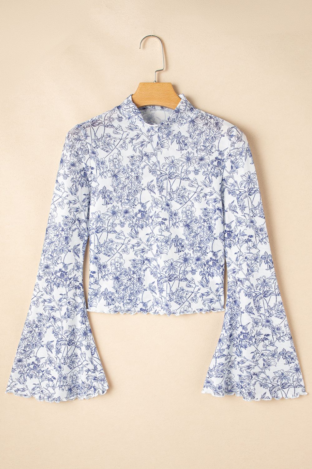 Printed Mock Neck Long Sleeve Blouse - The Goddess Galleries