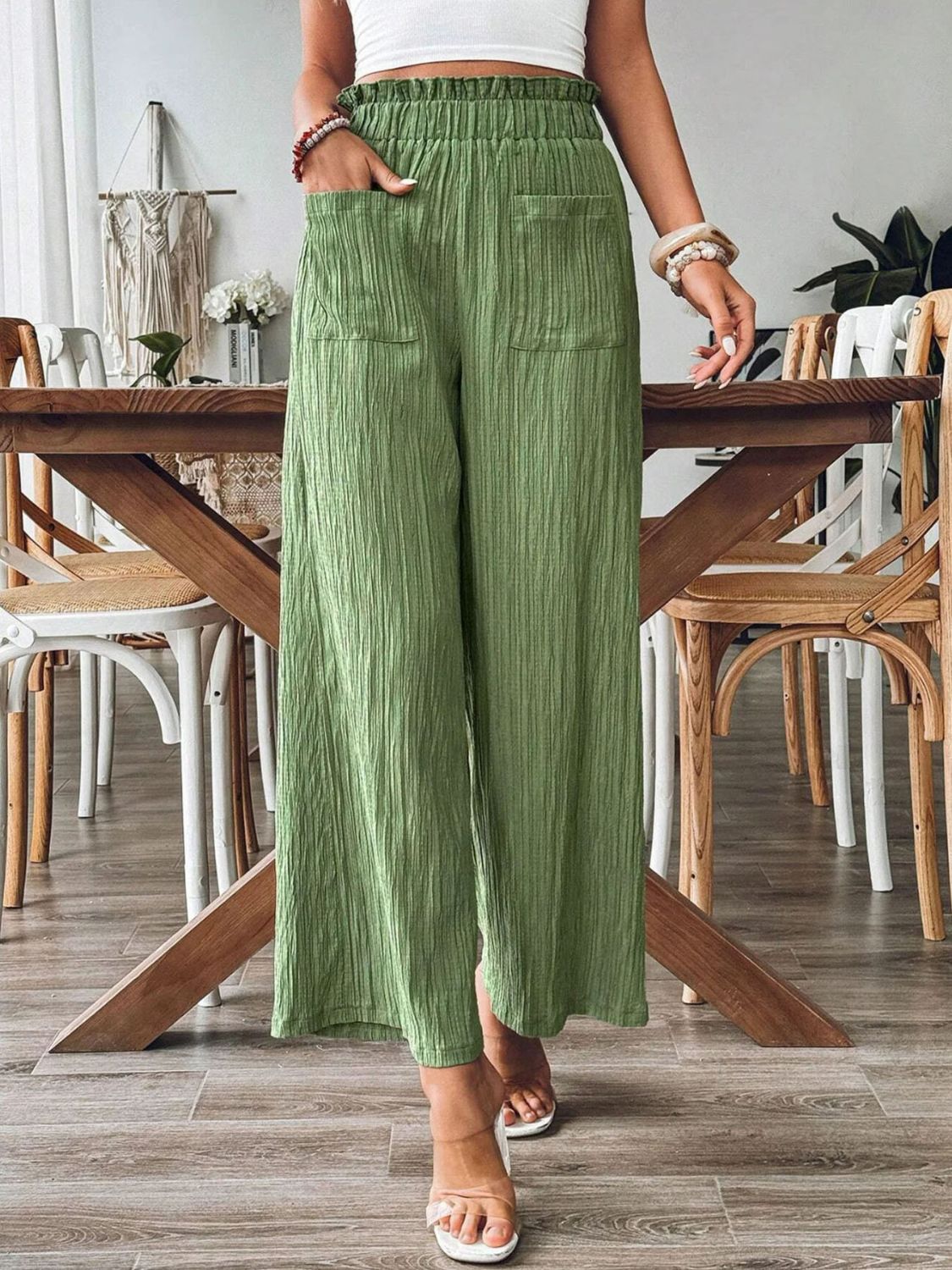 Pocketed Elastic Waist Wide Leg Pants - The Goddess Galleries