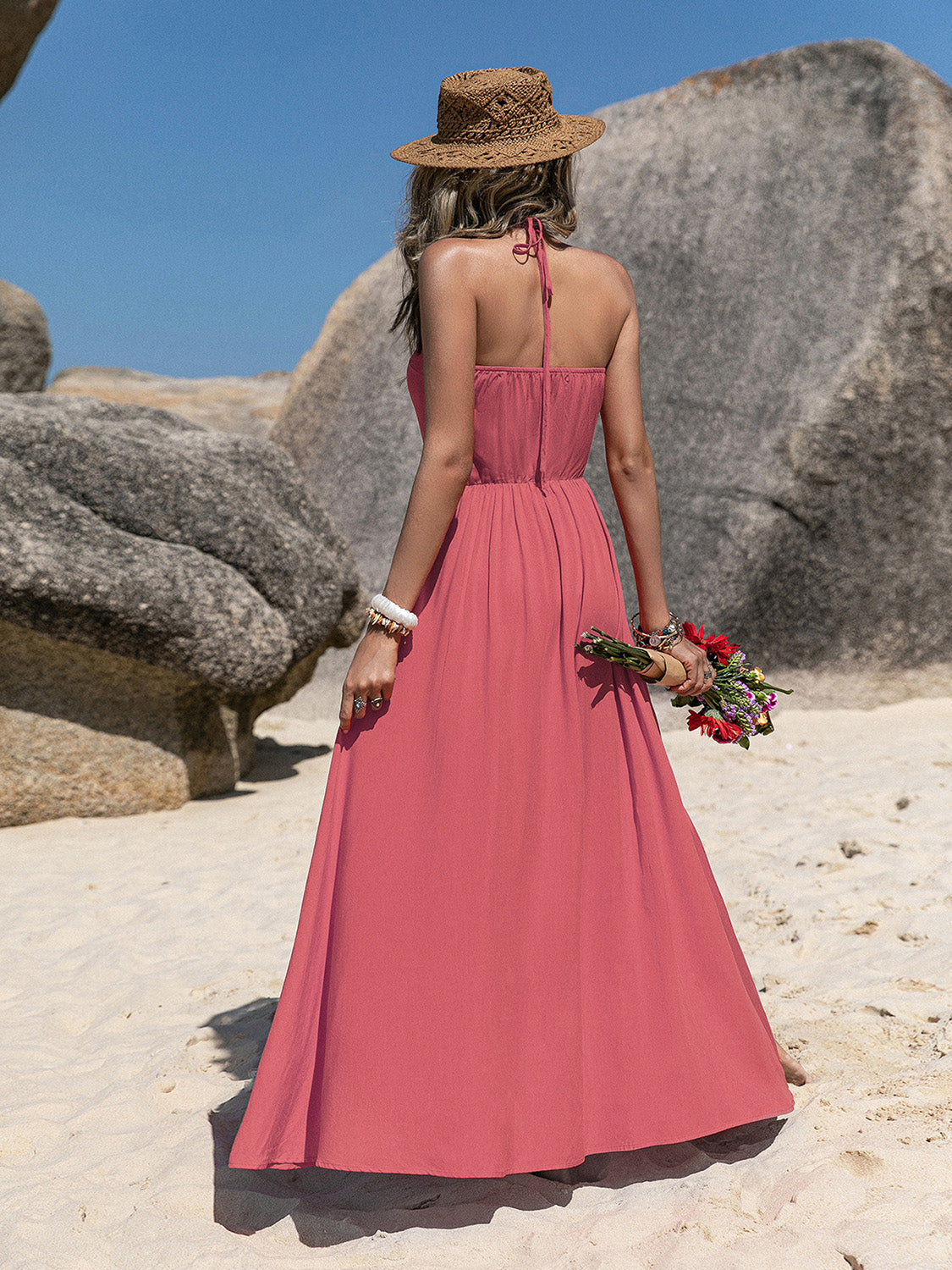 V-Neck Sleeveless Buttoned Dress - The Goddess Galleries