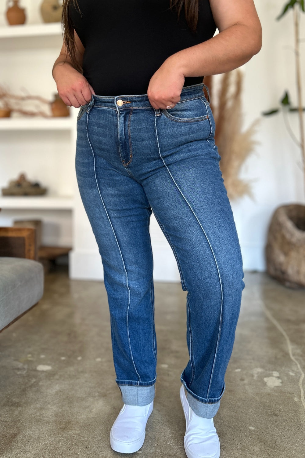 Judy Blue Full Size High Waist Front Seam Detail Straight Jeans - The Goddess Galleries