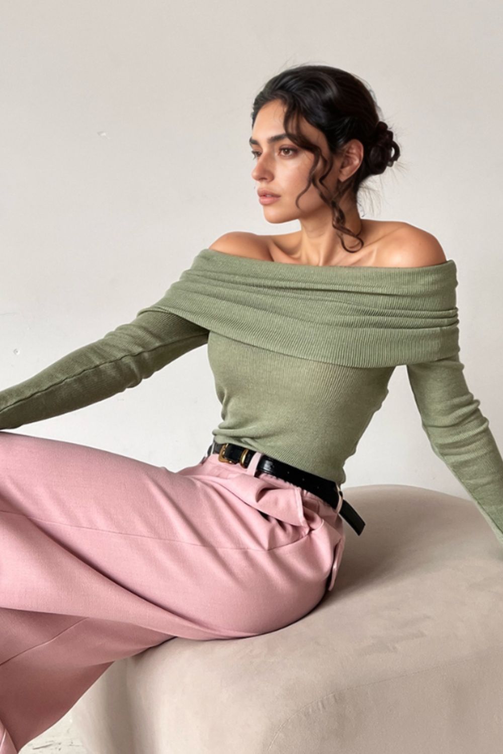Off-Shoulder Long Sleeve Knit Top - The Goddess Galleries