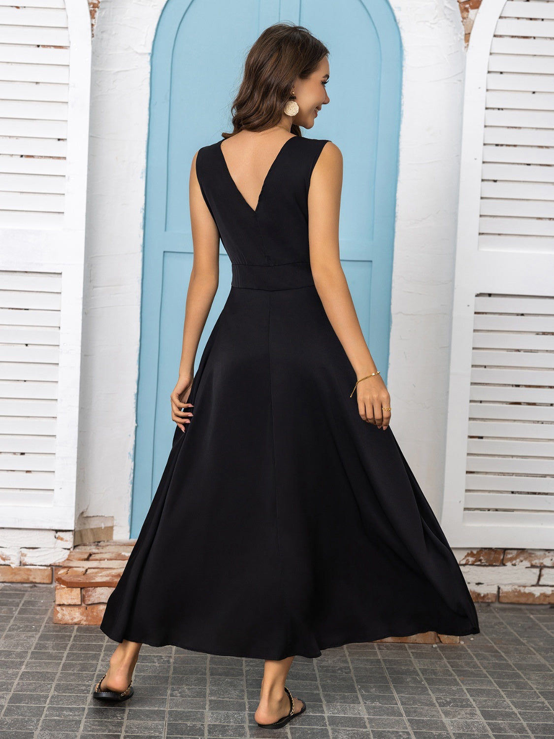 Full Size Slit V-Neck Sleeveless Midi Dress - The Goddess Galleries
