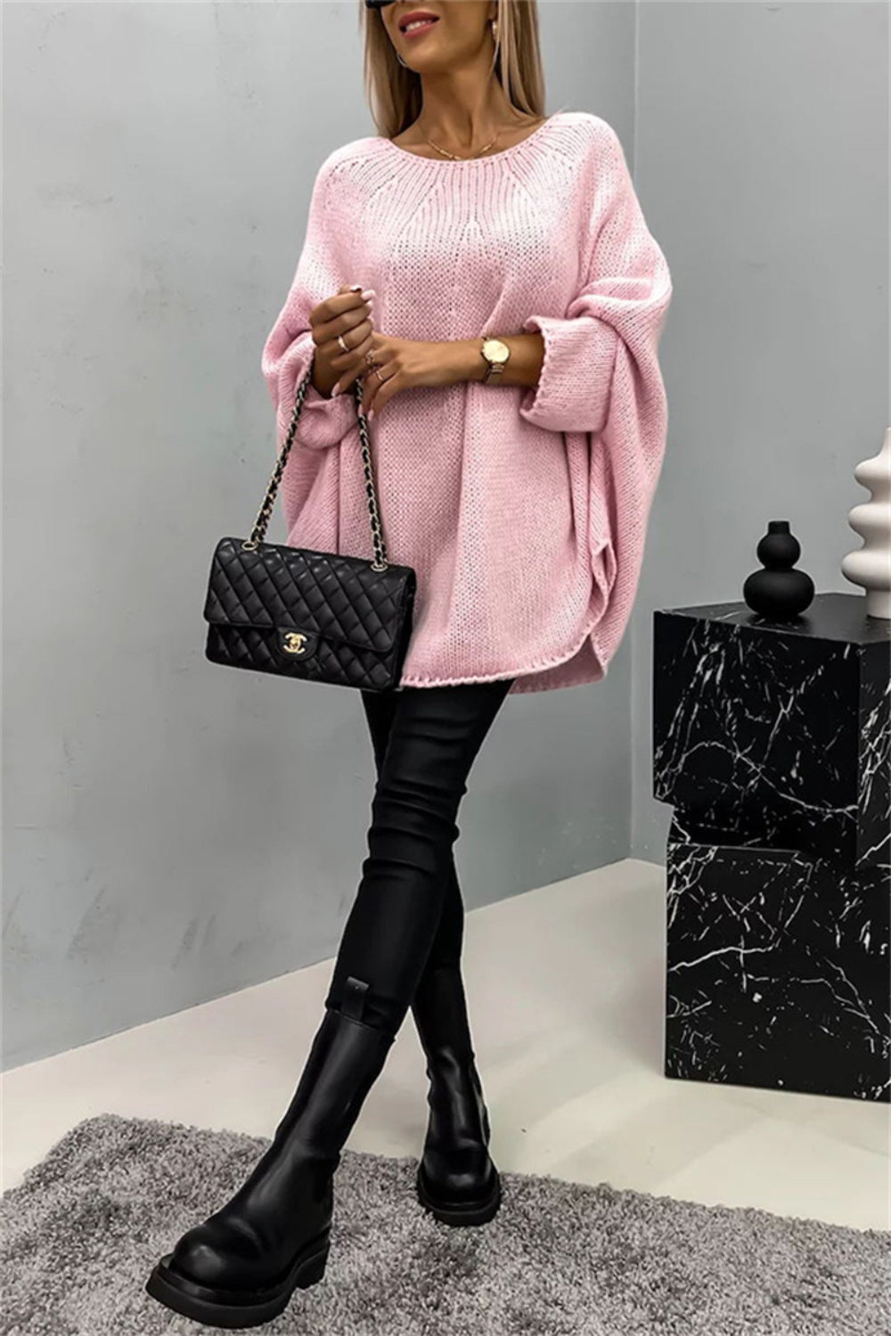 Round Neck Batwing Sleeve Sweater - The Goddess Galleries