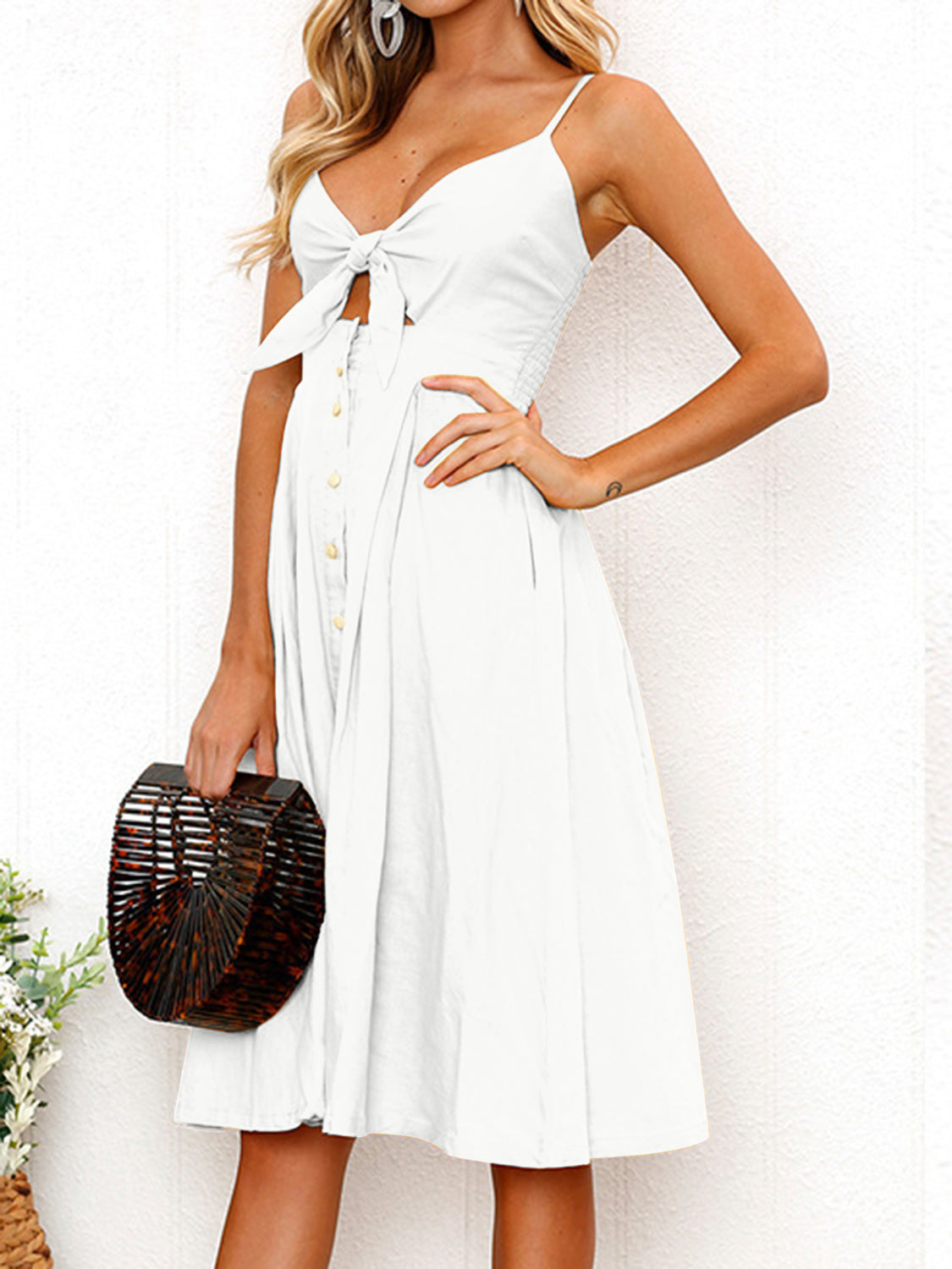 Cutout Smocked Sweetheart Neck Cami Dress - The Goddess Galleries