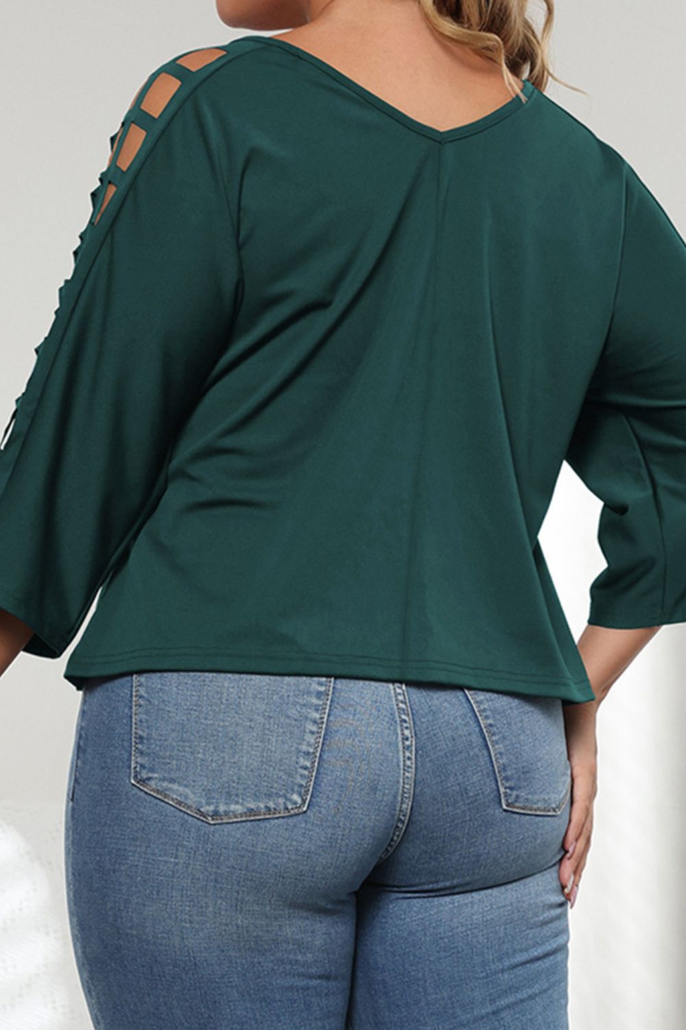 Plus Size Cutout Three-Quarter Sleeve Blouse - The Goddess Galleries