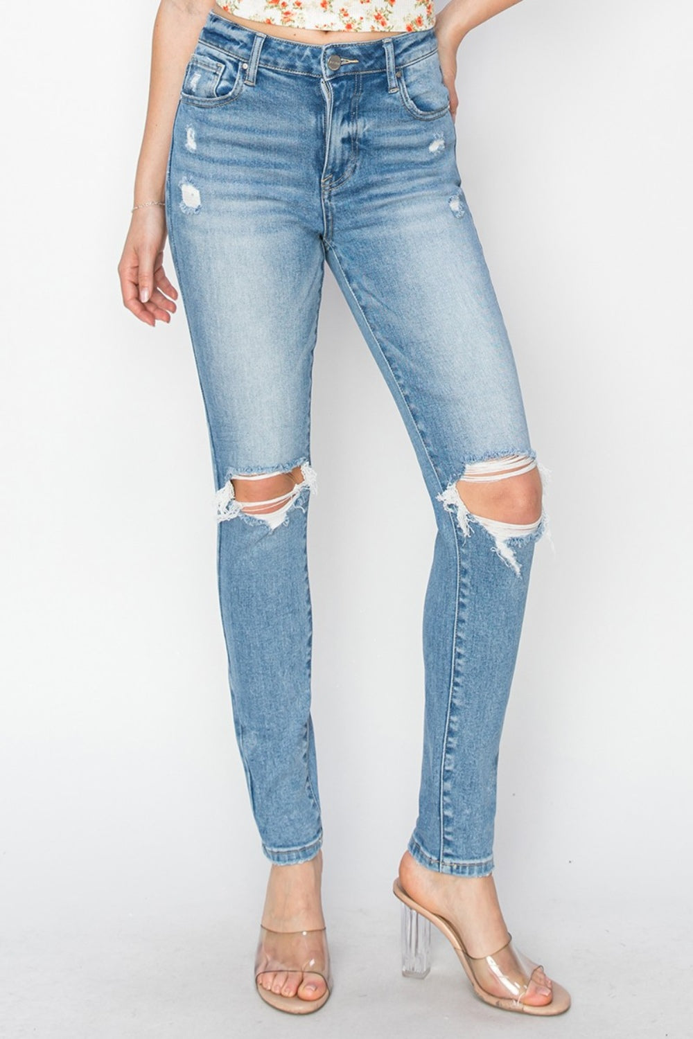 Risen Full Size High Rise Knee Distressed Skinny Jeans - The Goddess Galleries
