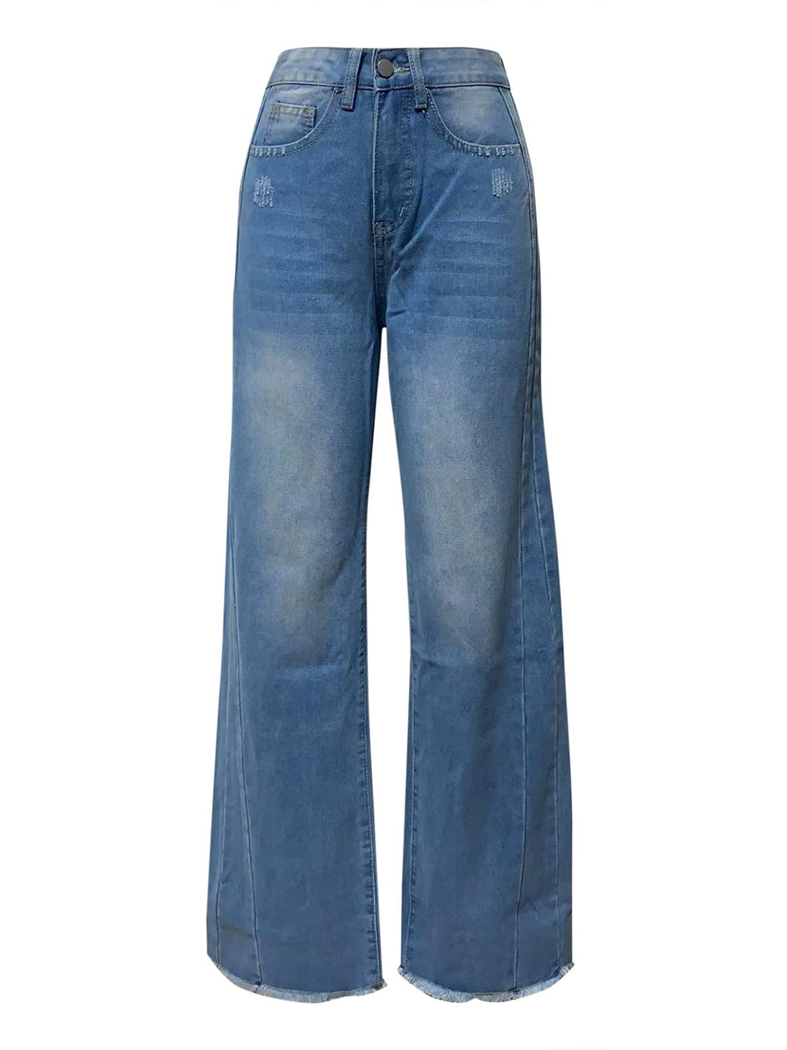 Raw Hem Wide Leg Jeans with Pockets - The Goddess Galleries