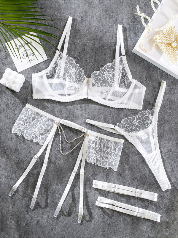 Elegant Floral Lace Woven Lingerie Set - The Goddess Galleries