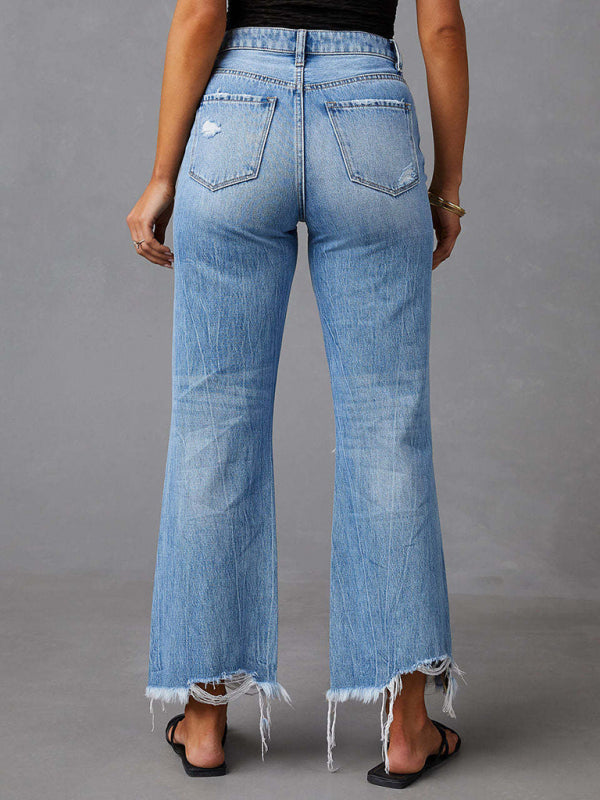 Women's tassel washed ripped wide leg jeans - The Goddess Galleries