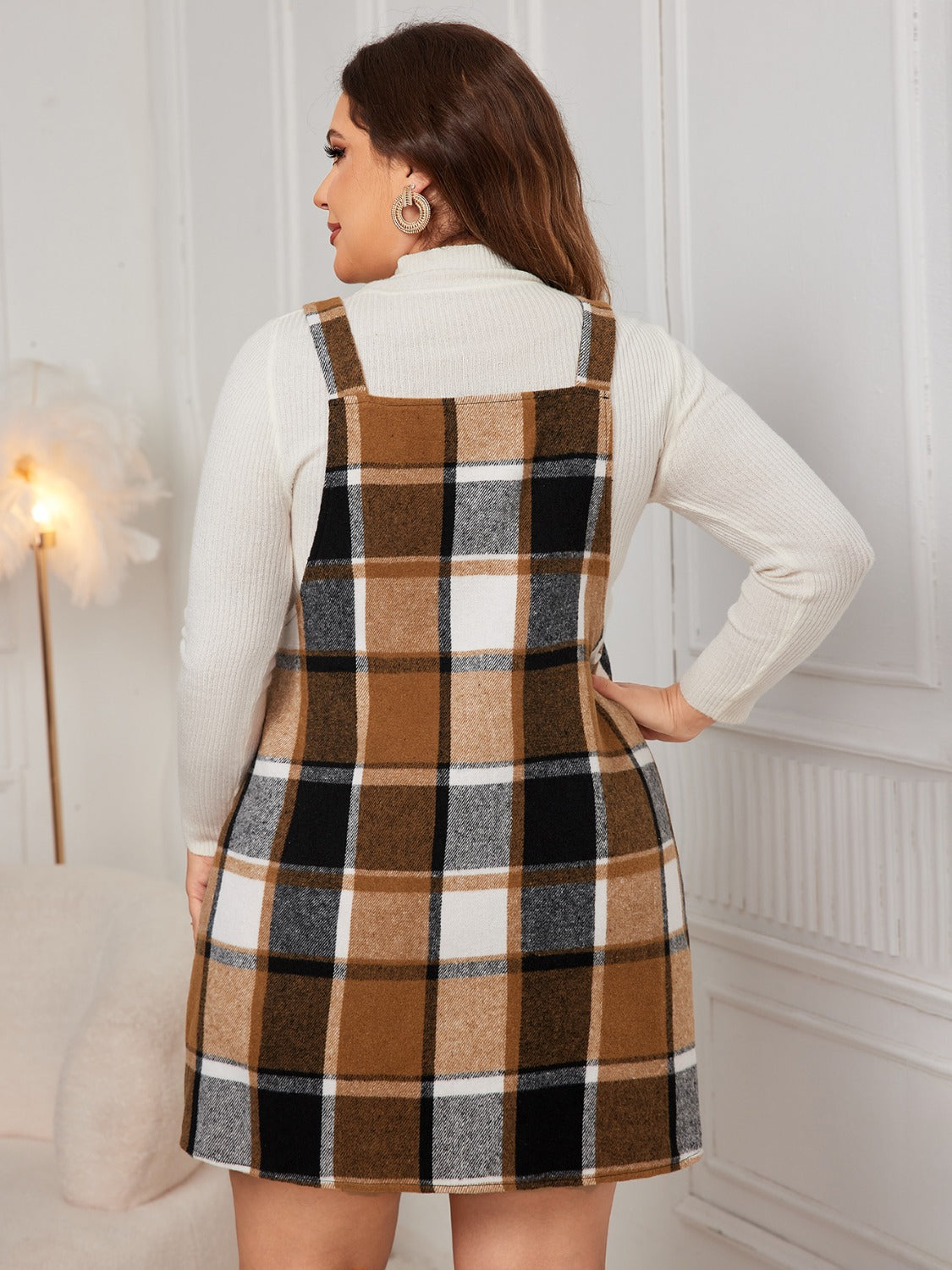 Honey Plus Size Plaid Wide Strap Overall Dress - The Goddess Galleries