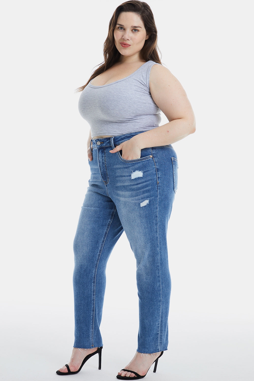 BAYEAS Full Size High Waist Distressed Raw Hew Skinny Jeans - The Goddess Galleries