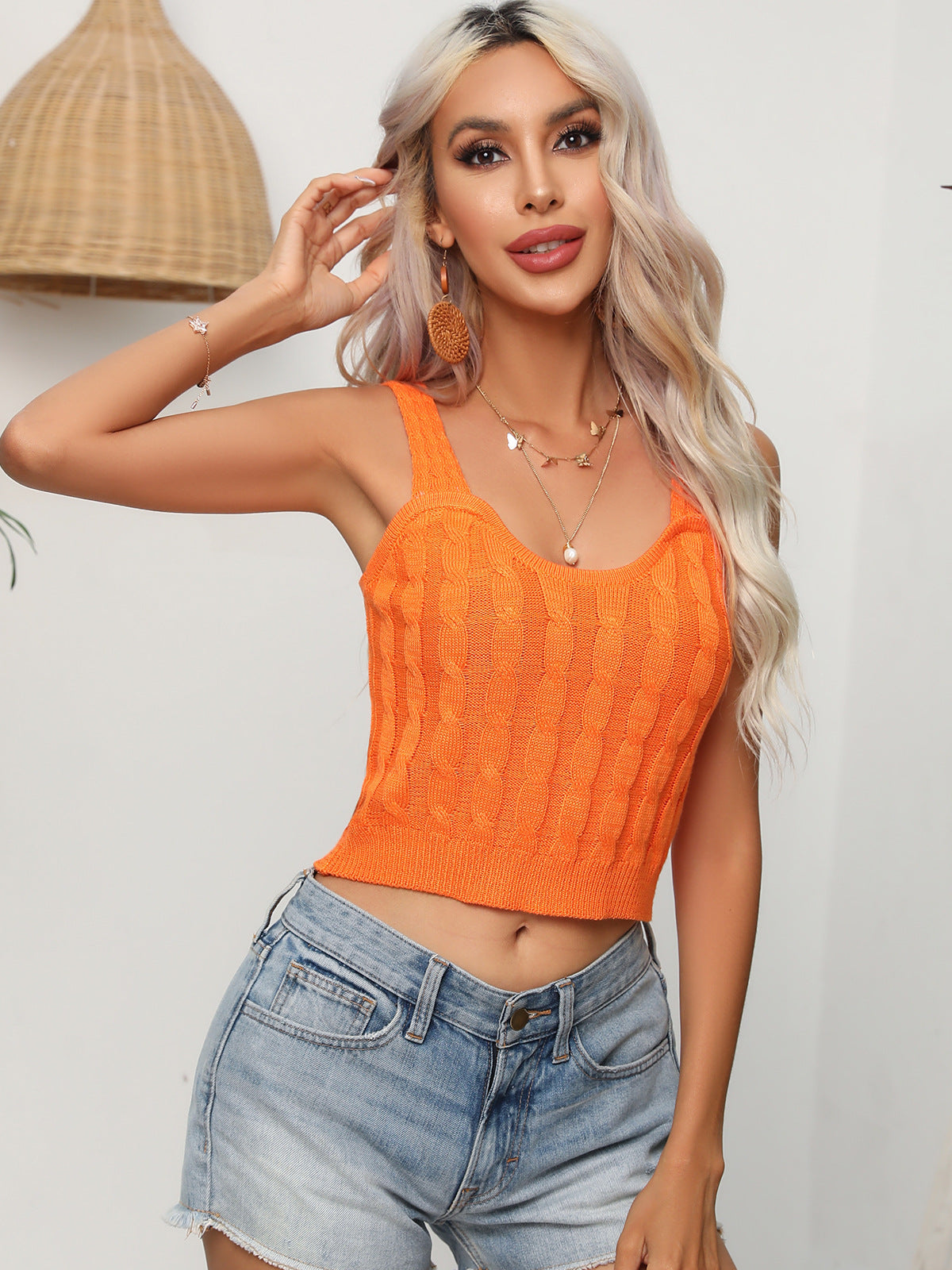 Cable-Knit Cropped Knit Tank - The Goddess Galleries