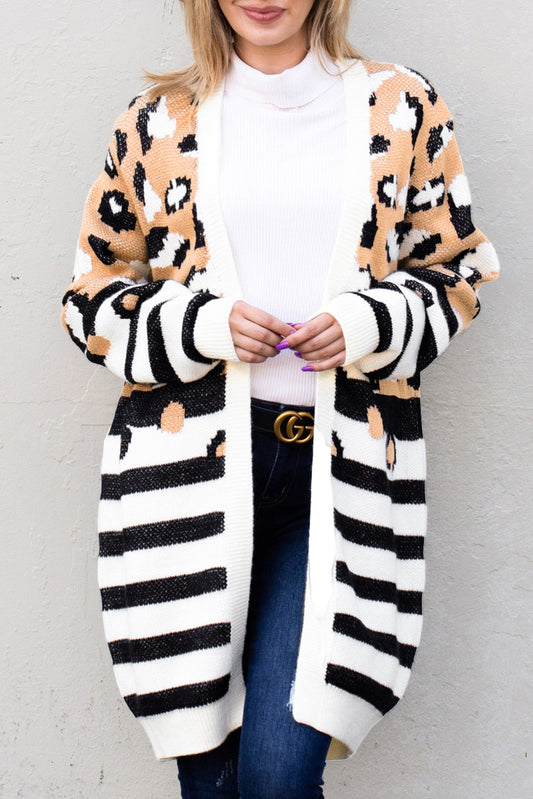 Striped Open Front Longline Cardigan - The Goddess Galleries