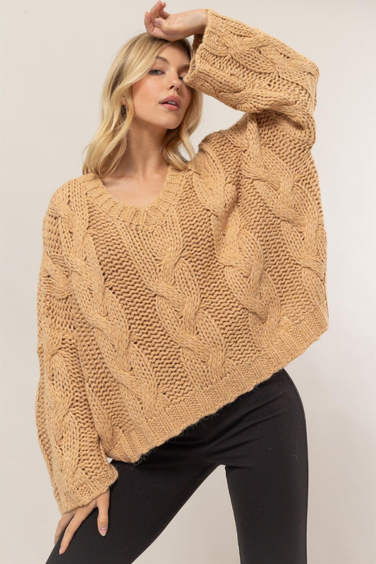 HYFVE Cable Knit V-Neck Sweater - The Goddess Galleries