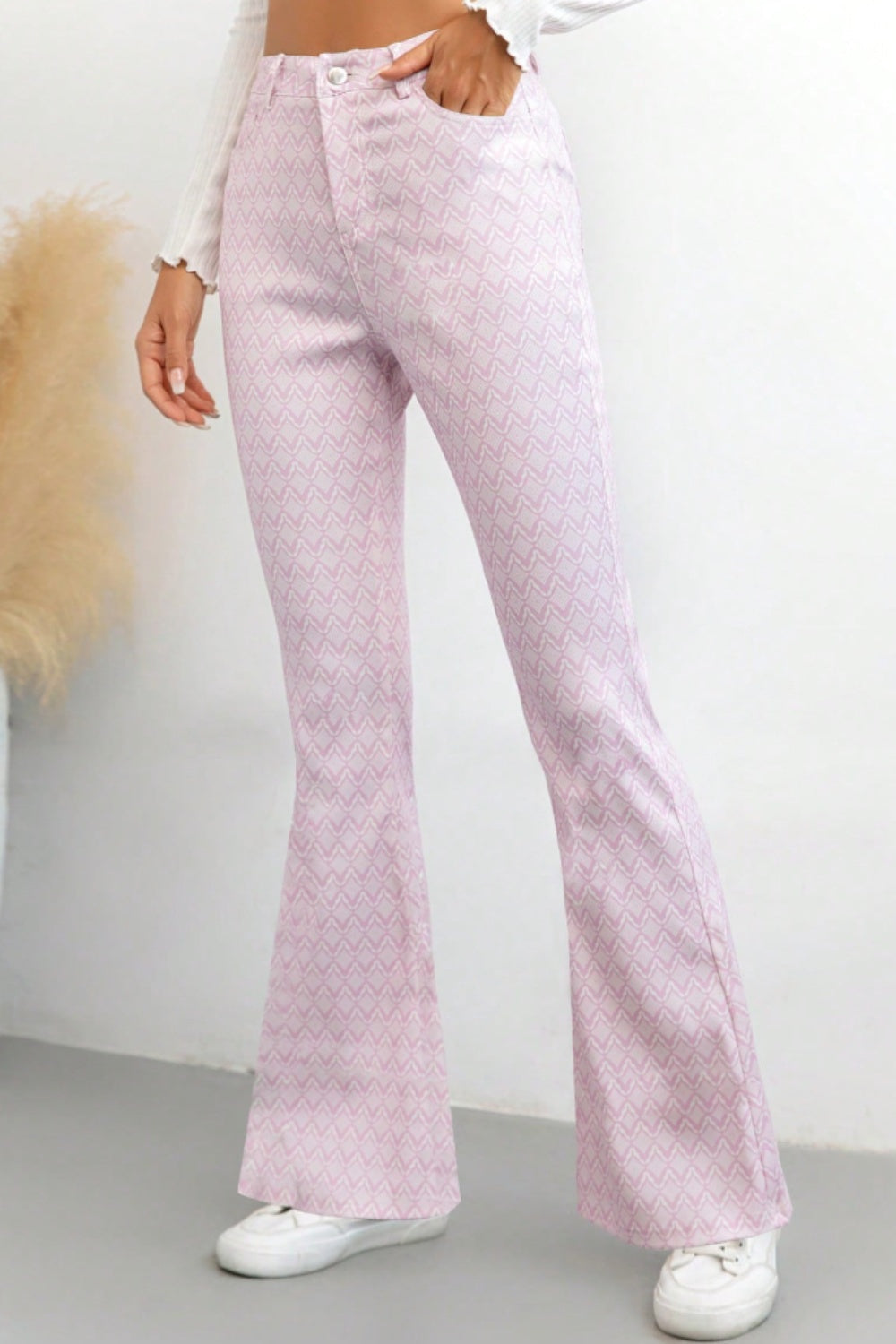 Printed High Waist Flare Pants with Pockets - The Goddess Galleries