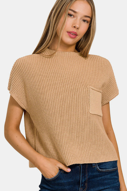 Zenana Mock Neck Short Sleeve Cropped Sweater - The Goddess Galleries