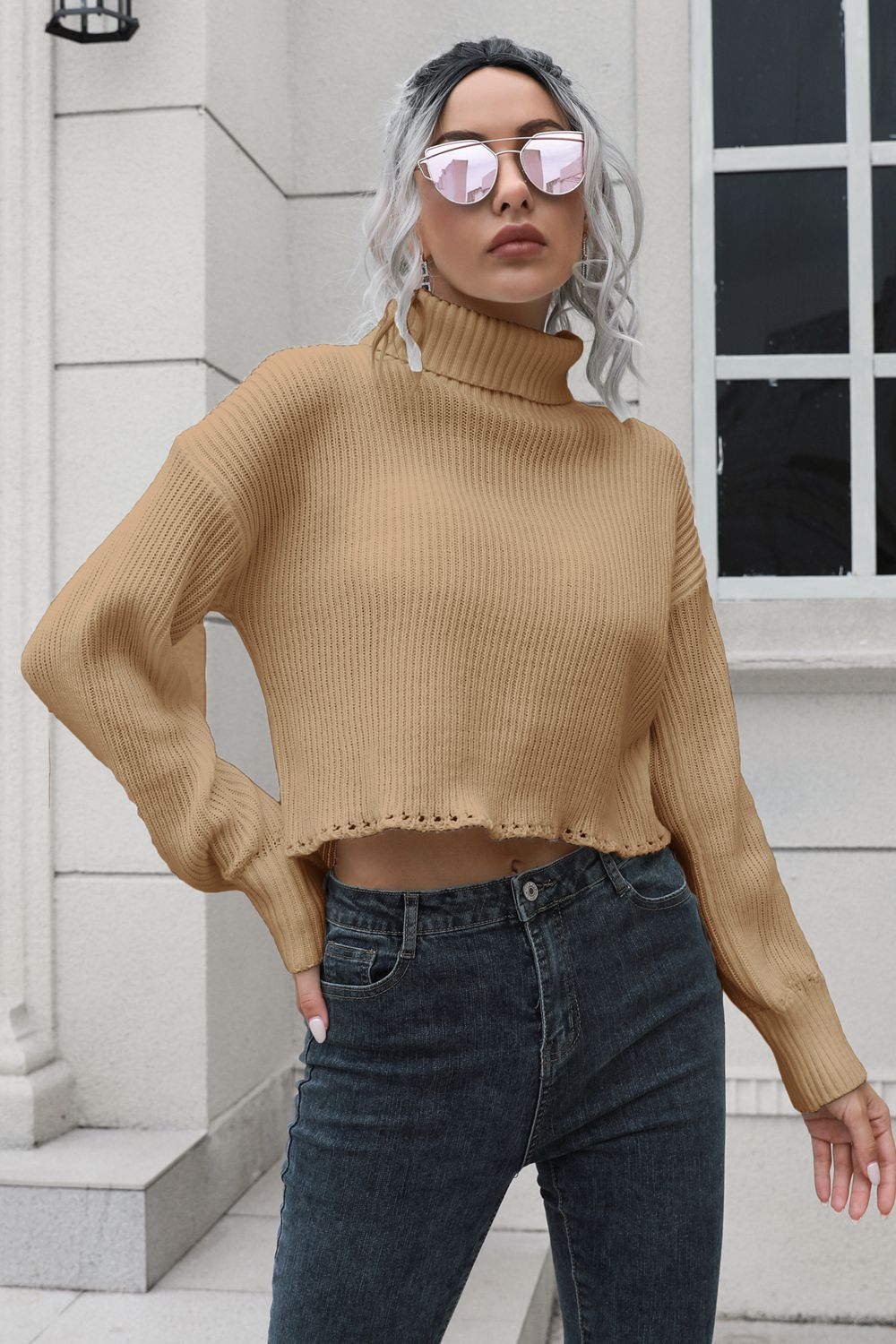 Turtleneck Dropped Shoulder Sweater - The Goddess Galleries