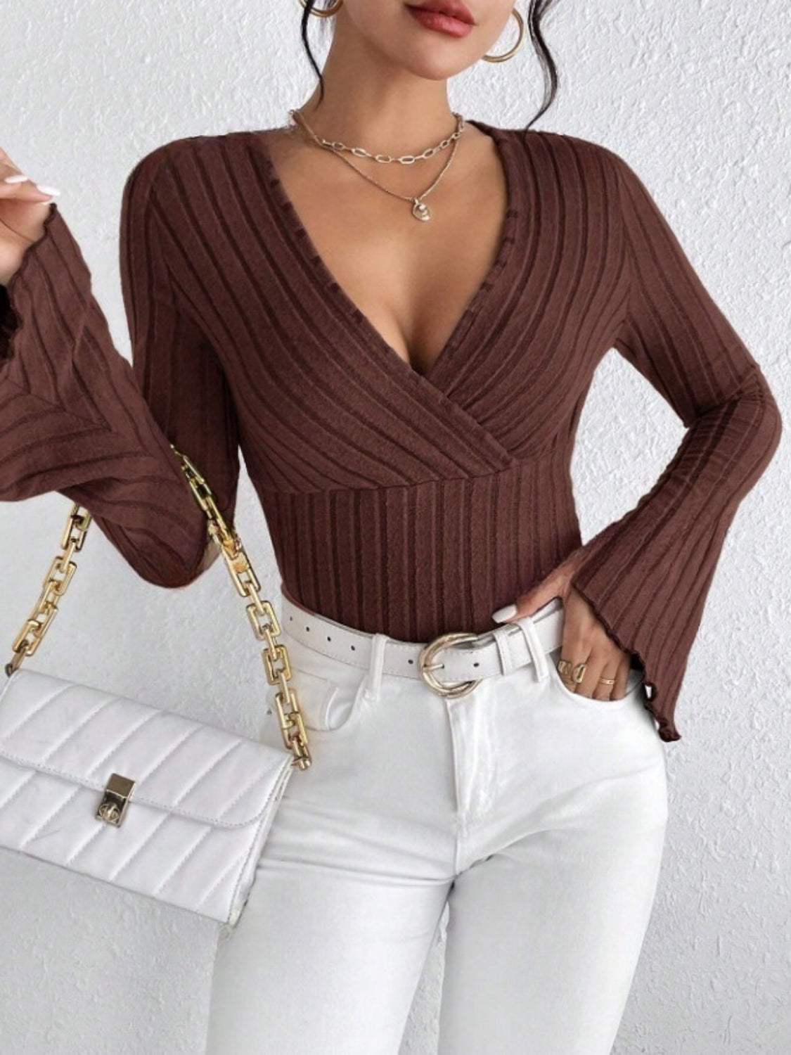 Ribbed Flare Sleeve Top - The Goddess Galleries