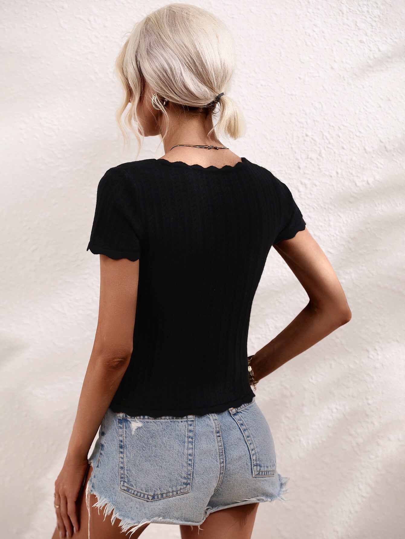 Scalloped Hem Square Neck Knit Top - The Goddess Galleries