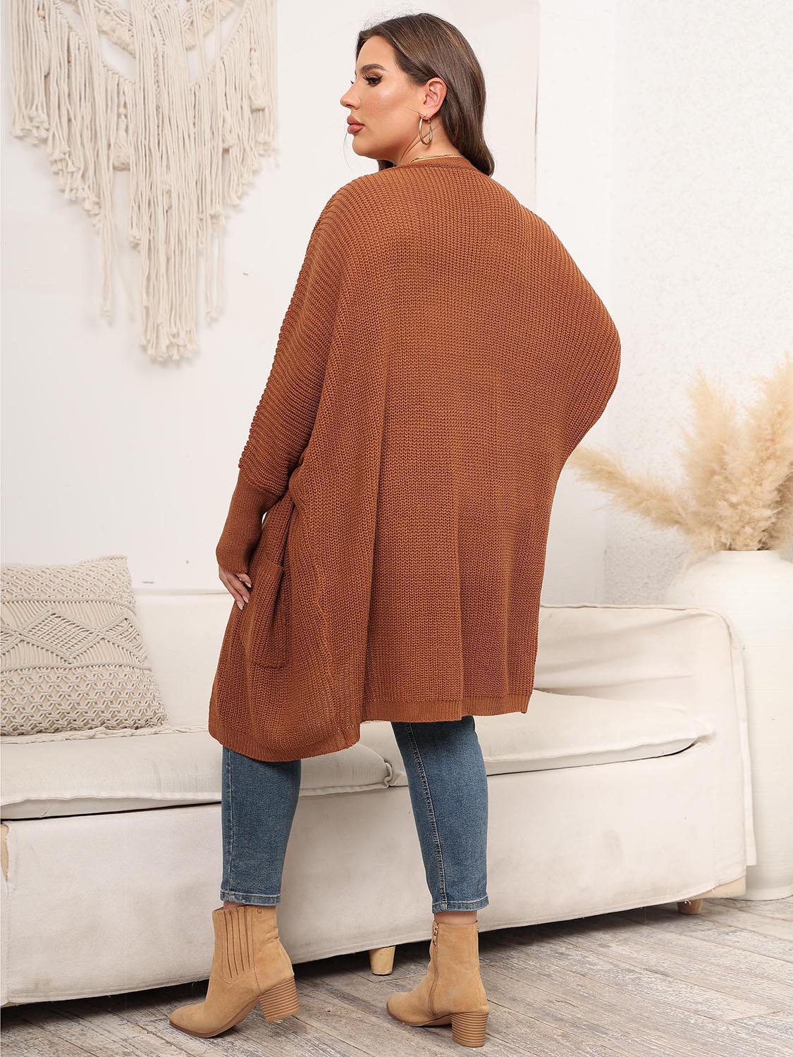 Plus Size Open Front Cardigan With Pockets - The Goddess Galleries