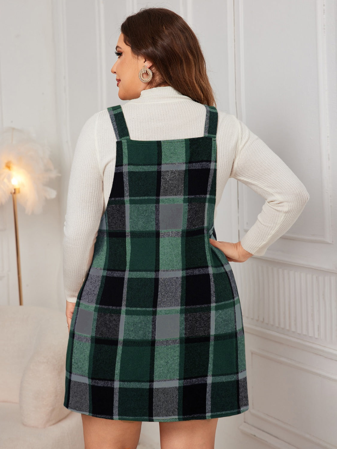 Honey Plus Size Plaid Wide Strap Overall Dress - The Goddess Galleries