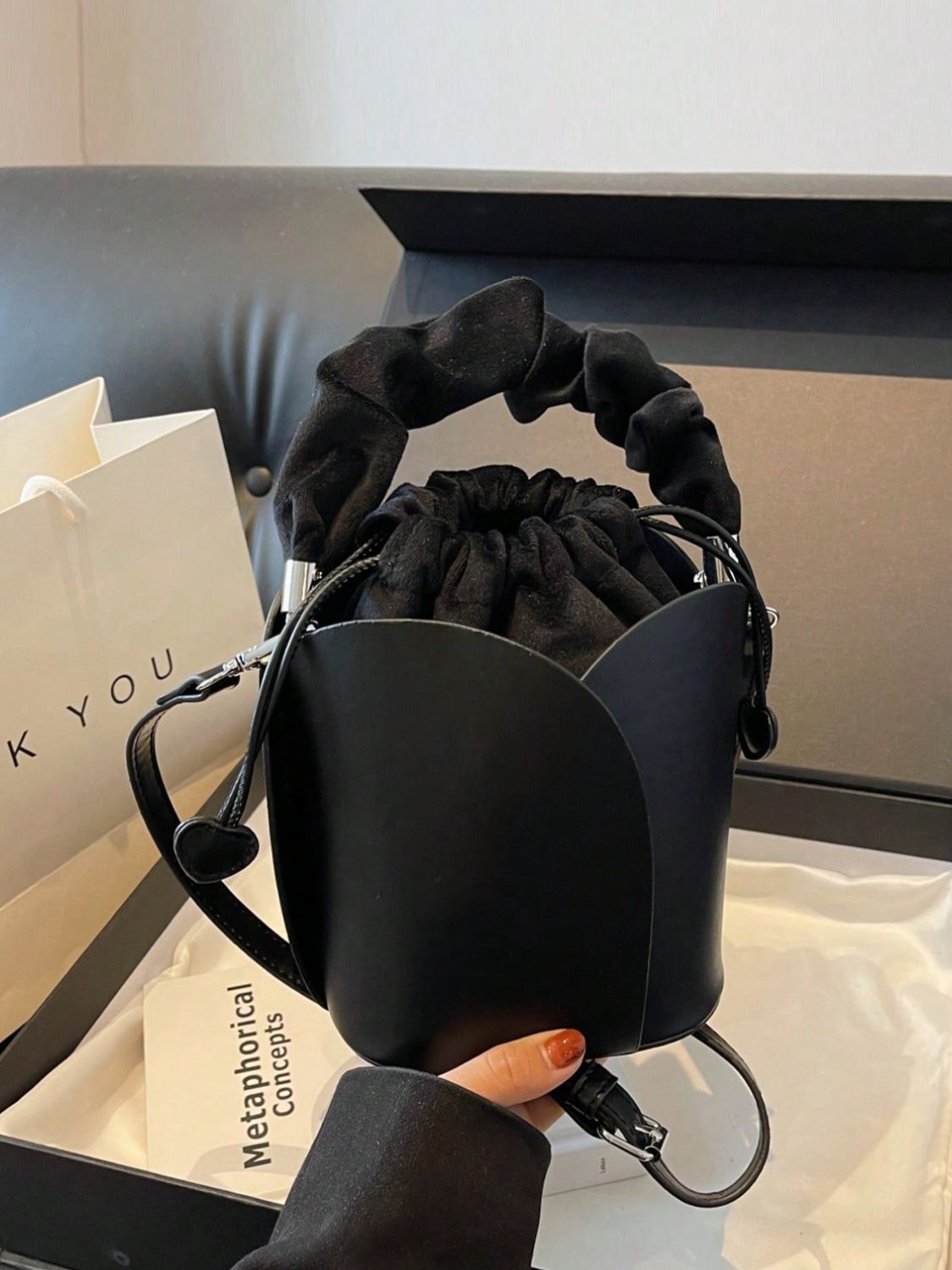 PU Leather Drawstring Bucket Bag - The Goddess Galleries