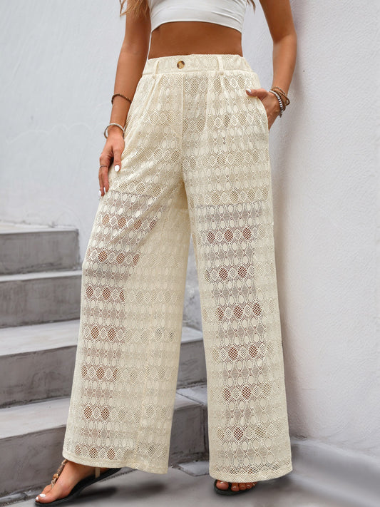 Decorative Button Wide Leg Pants - The Goddess Galleries