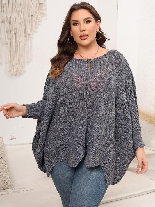 Plus Size Round Neck Batwing Sleeve Sweater - The Goddess Galleries