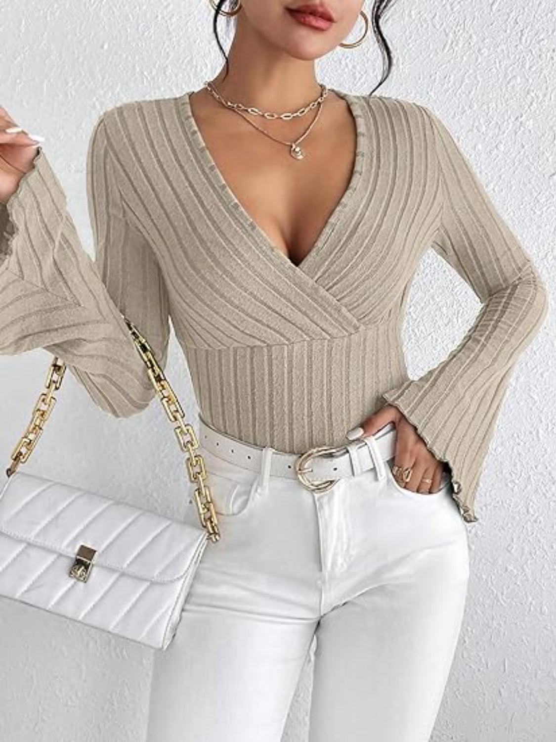 Ribbed Flare Sleeve Top - The Goddess Galleries