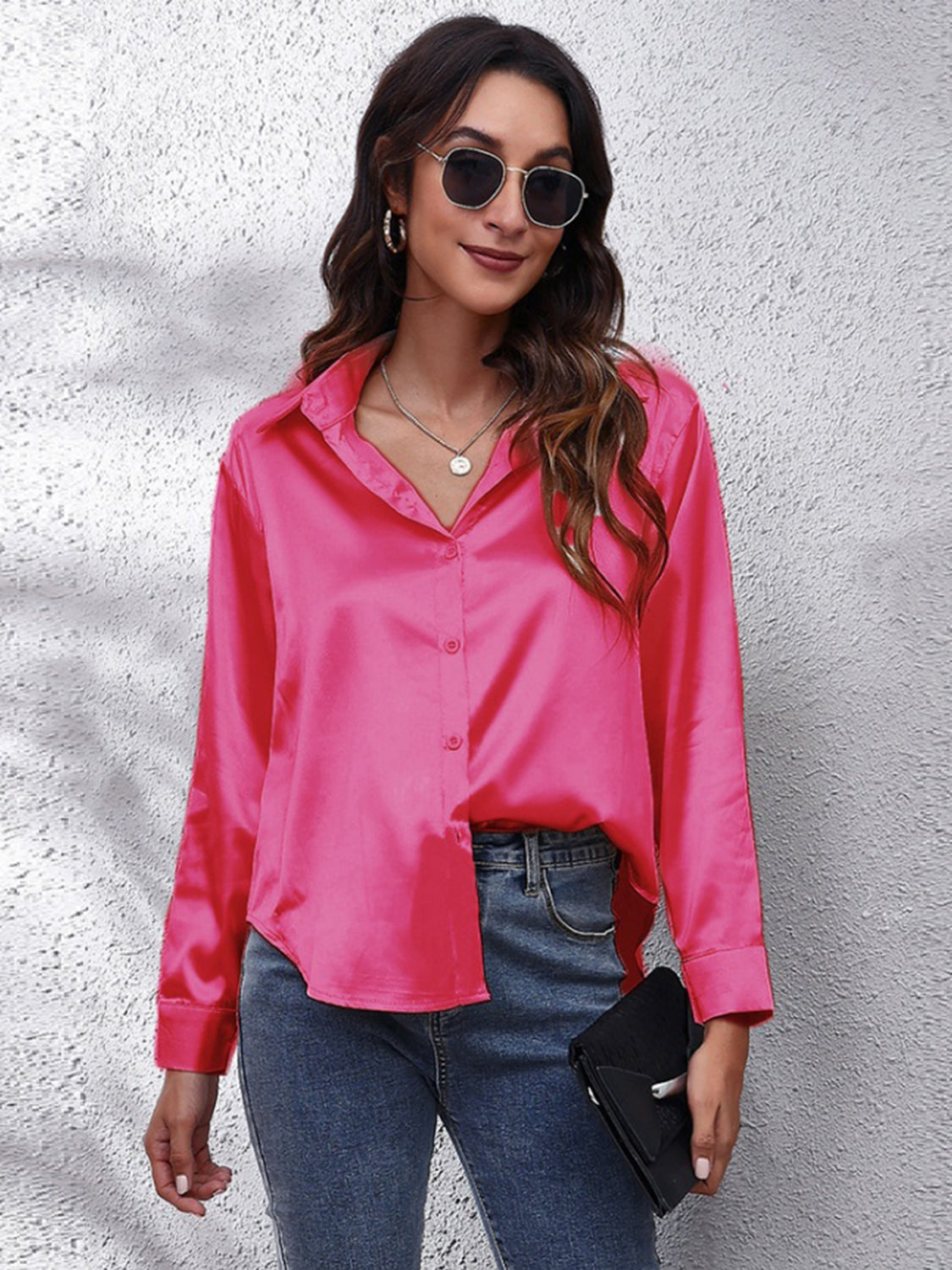 Collared Neck Buttoned Long Sleeve Shirt - The Goddess Galleries