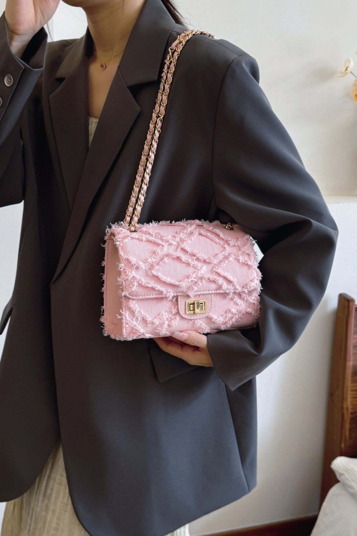 Raw Hem Denim Crossbody Bag - The Goddess Galleries