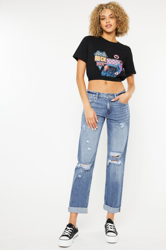 Kancan Mid Rise Distressed Straight Jeans - The Goddess Galleries