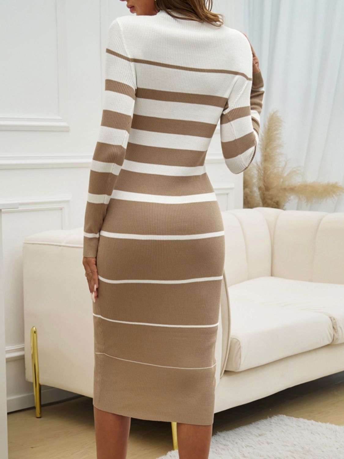Devine Color Block Round Neck Long Sleeve Midi Dress - The Goddess Galleries