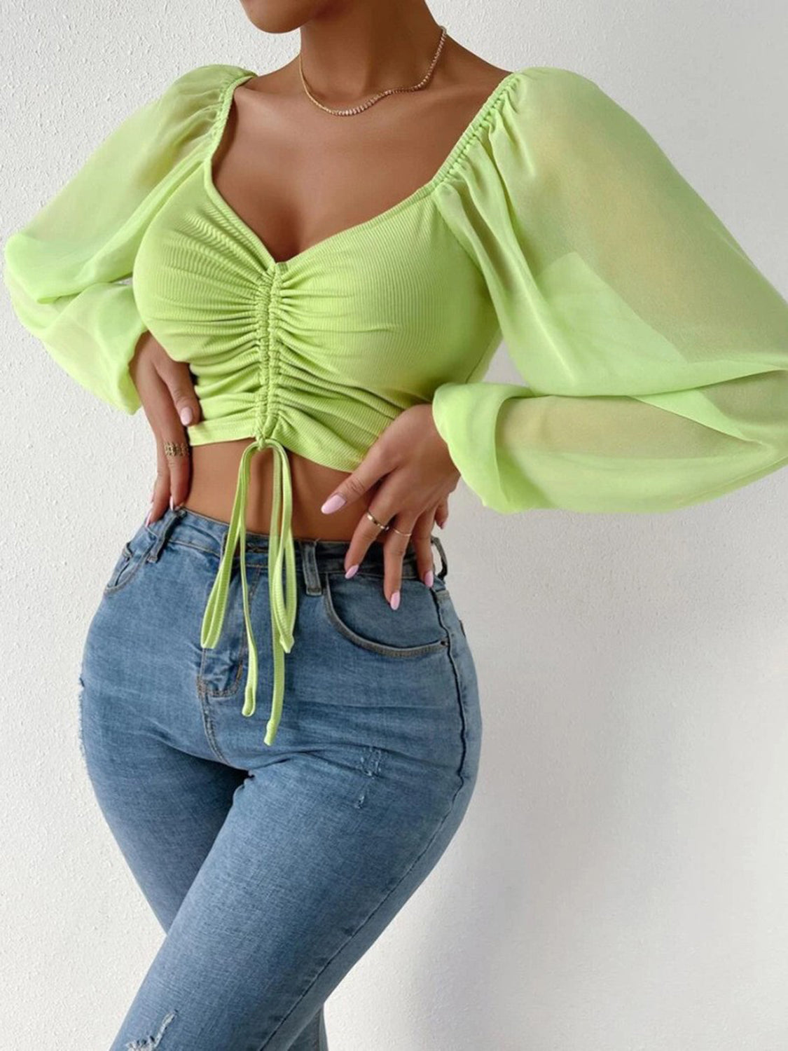 Drawstring Sweetheart Neck Cropped Top - The Goddess Galleries