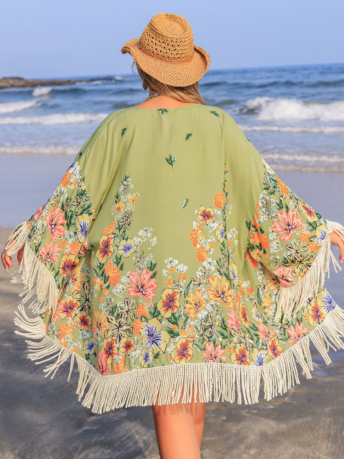 Plus Size Fringe Open Front Cover-Up - The Goddess Galleries