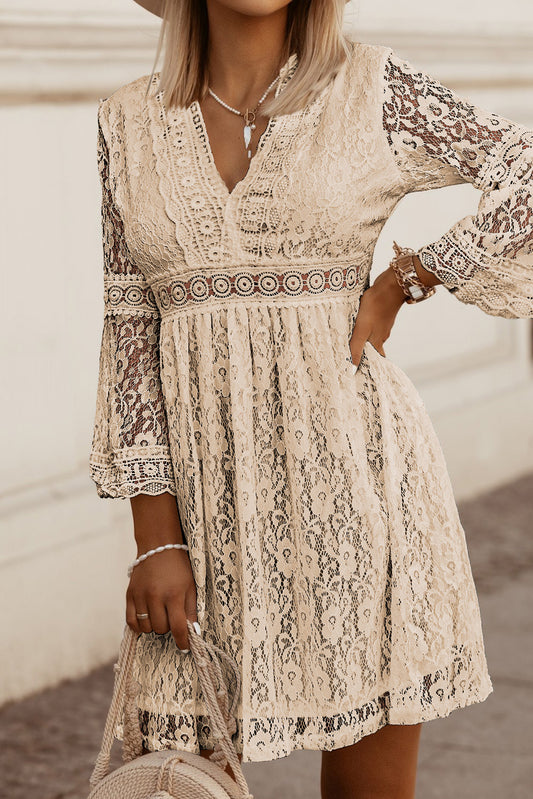 Lace V-Neck Three-Quarter Sleeve Dress - The Goddess Galleries