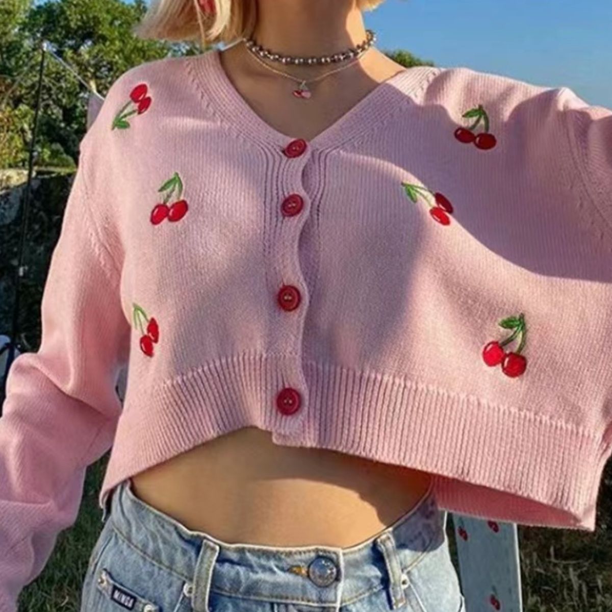 Cherry Button Down Cardigan - The Goddess Galleries