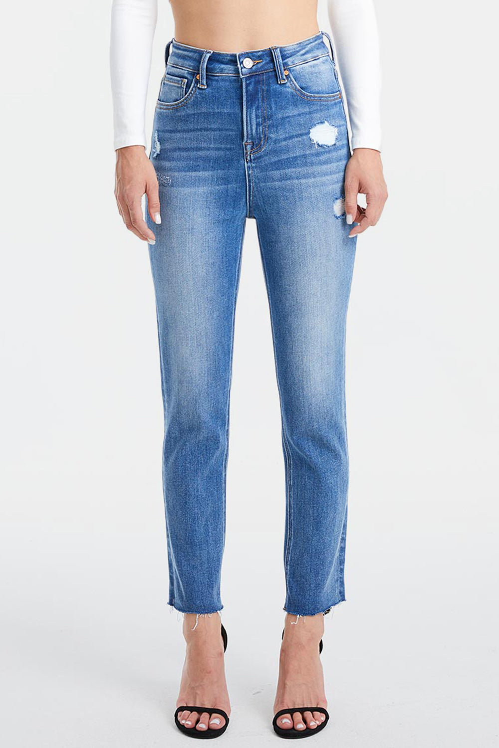 BAYEAS Full Size High Waist Distressed Raw Hew Skinny Jeans - The Goddess Galleries