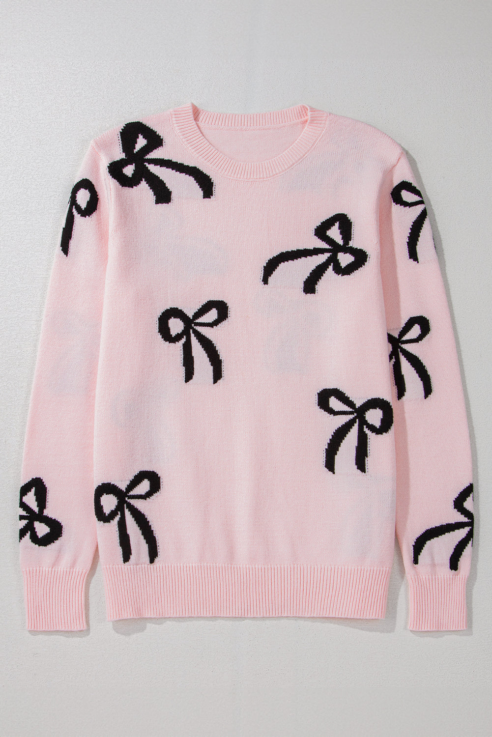 Bow Pattern Round Neck Loose Fit Sweater - The Goddess Galleries