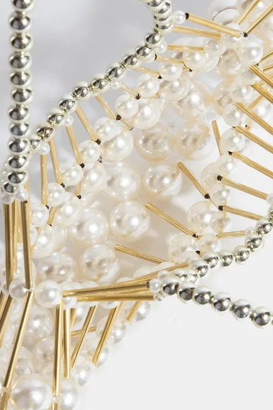 Fame Pearl and Metallic Tube Crescent Handbag - The Goddess Galleries