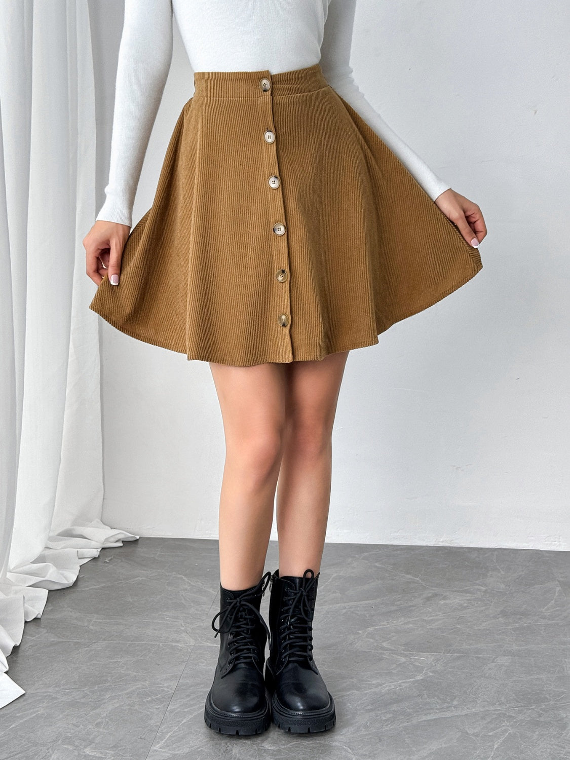 Buttoned Mini Skirt - The Goddess Galleries