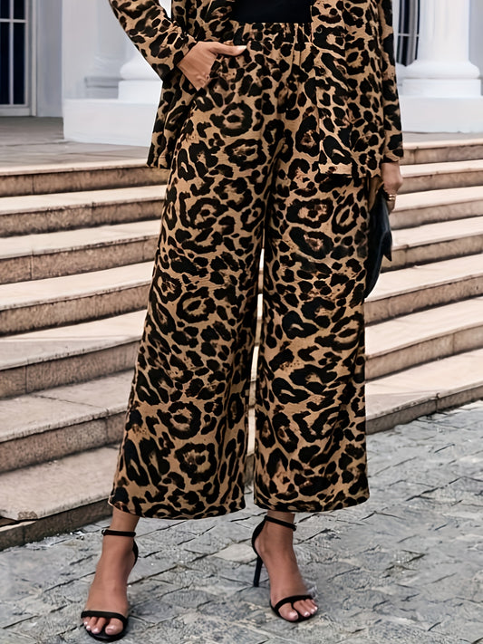 Leopard Wide Leg Elastic Waist Pants - The Goddess Galleries