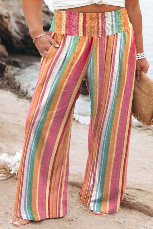 Plus Size Striped Wide Leg Pants - The Goddess Galleries