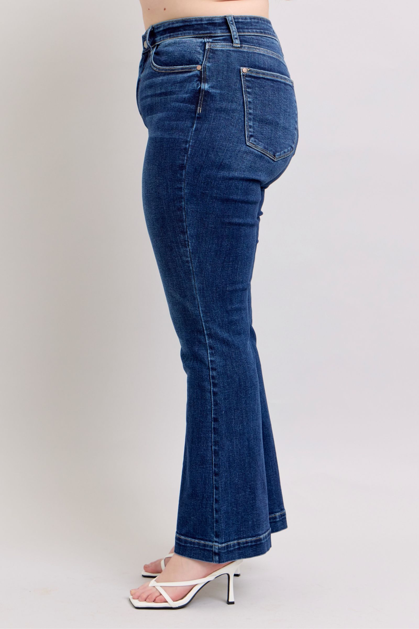 Judy Blue Full Size High Rise Flare Jeans with Pockets Plus Size - The Goddess Galleries