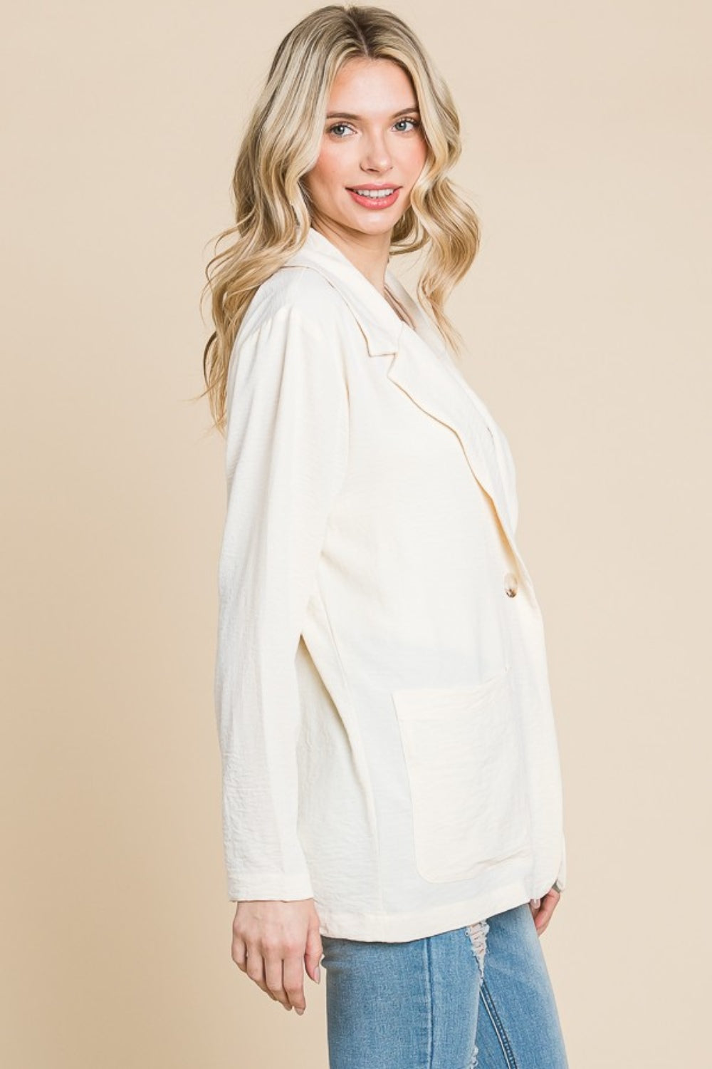 Culture Code One Button Long Sleeve Blazer with Pockets - The Goddess Galleries